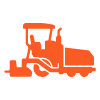 orange construction vehicle with a driver working on road improvement tasks