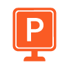 orange computer monitor displaying letter P for presentation software and digital slides